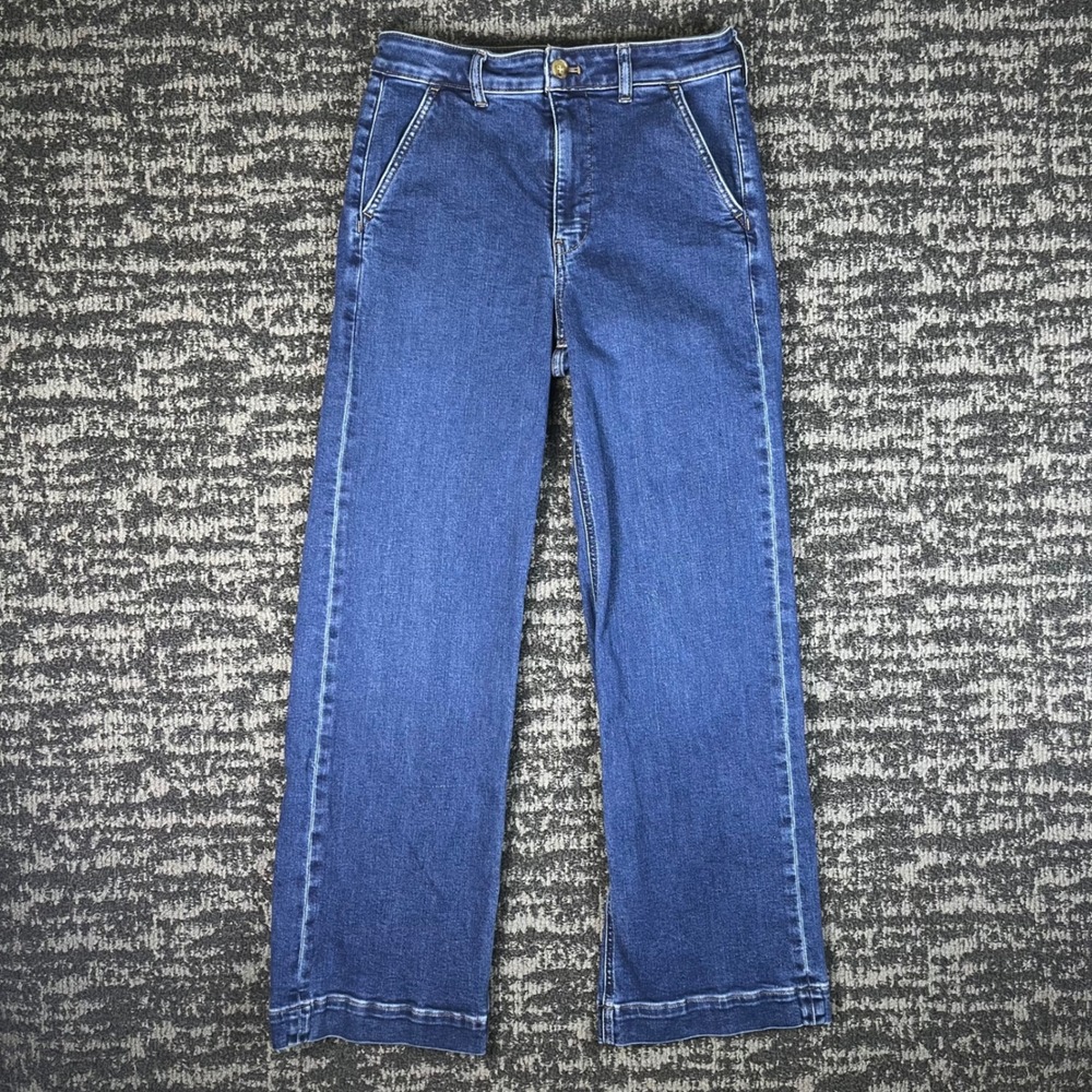 J.Crew High-Rise Trouser Jean Women 27 Blue Indigo Wide Leg Stretch Denim